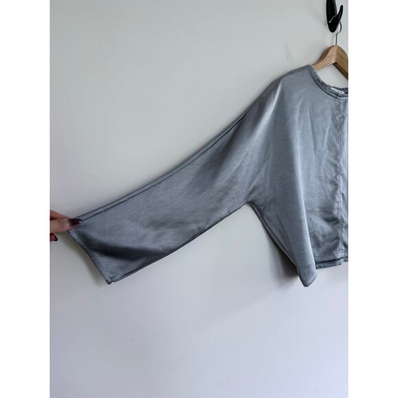 MELISSA NEPTON Tenesi gray loungewear long sleeve shint satin top - Picture 4 of 8